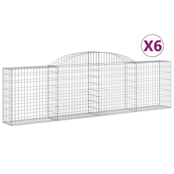 vidaXL Arched Gabion Baskets 6 pcs 300x30x80/100 cm Galvanised Iron
