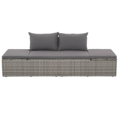 vidaXL Outdoor Lounge Bed with Cushion & Pillows Poly Rattan Grey