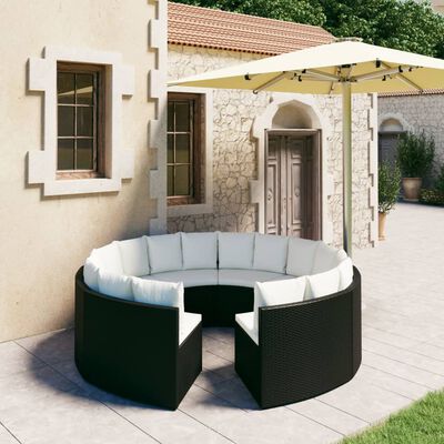 vidaXL 8 Piece Garden Sofa Set with Cushions Poly Rattan Black