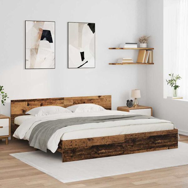 vidaXL Bed Frame with Headboard Old Wood 200 x 200 cm Engineered Wood