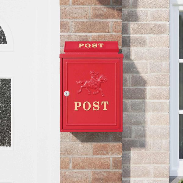 vidaXL Wall Mounted Mailbox Red 29 x 13 x 41 cm Cast Aluminum