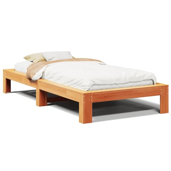 vidaXL Bed Frame without Mattress Wax Brown 90x190 cm Single Solid Wood Pine