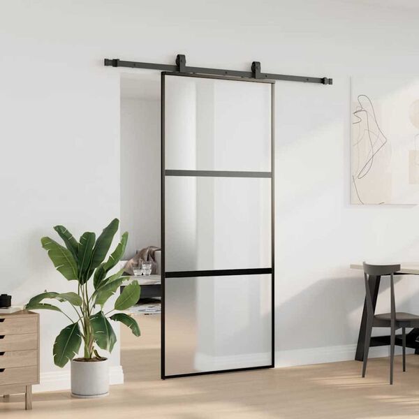 vidaXL Sliding Door with Hardware Set Black 90x205 cm Tempered Glass