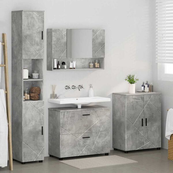 vidaXL Bathroom Furniture Set with Drawer 4 pcs Concrete Grey