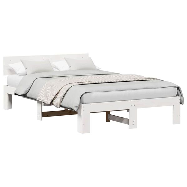 vidaXL Bed Frame with Headboard White 140 x 190 cm Solid Pine Wood