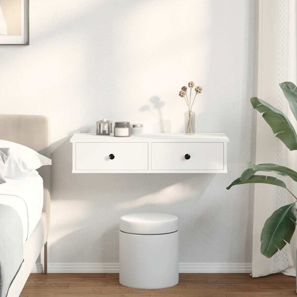 vidaXL Wall Shelf with Drawers White 80x34x17 cm Engineered Wood