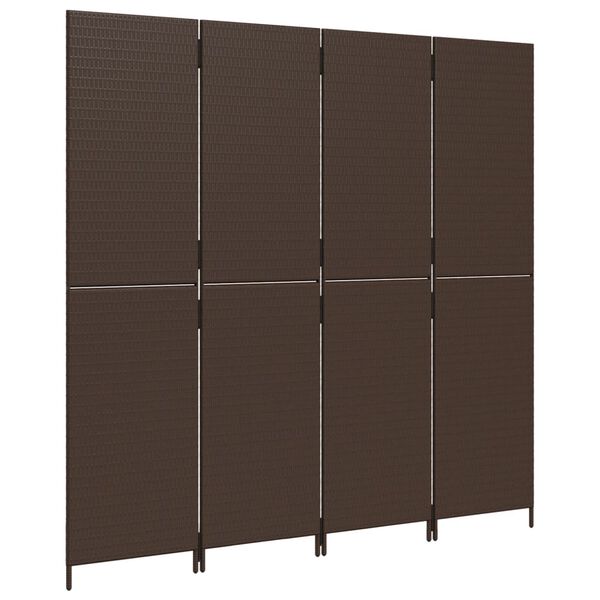 vidaXL Room Divider 4 Panels Brown Poly Rattan
