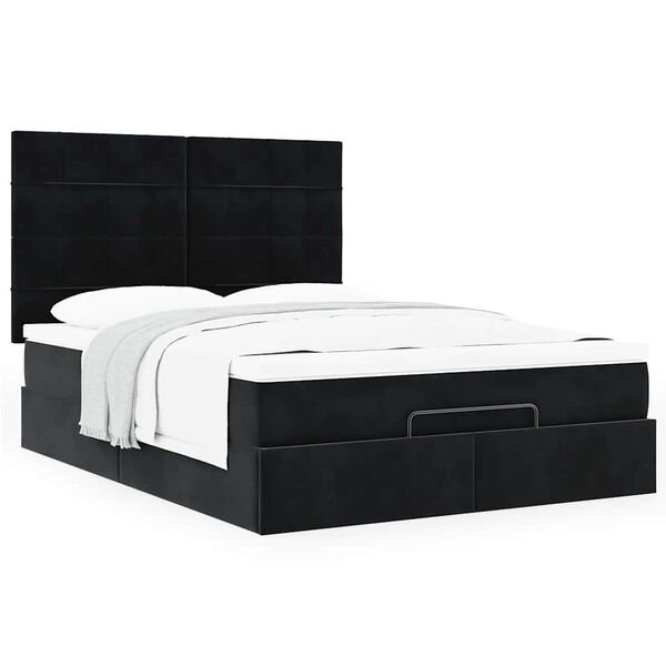vidaXL Ottoman Bed with Mattresses Black 140x190cm Velvet