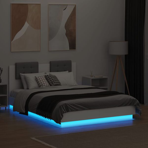 vidaXL Bed Frame with LED without Mattress White 120x190 cm Small Double