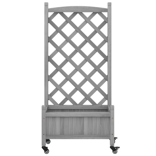 vidaXL Planter with Trellis and Wheels Grey Solid Wood Fir