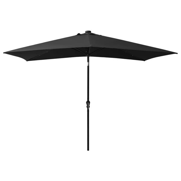 vidaXL Garden Parasol with LEDs and Steel Pole Black 2x3 m