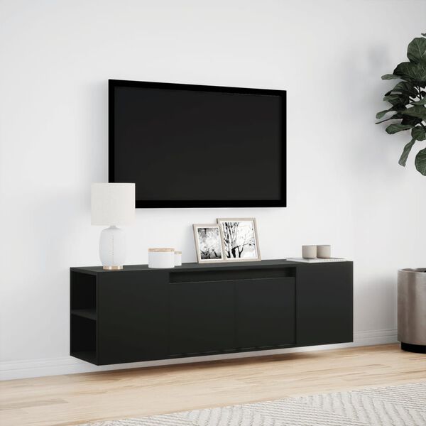 vidaXL TV Wall Cabinet with LED Lights Black 135x31x39.5 cm