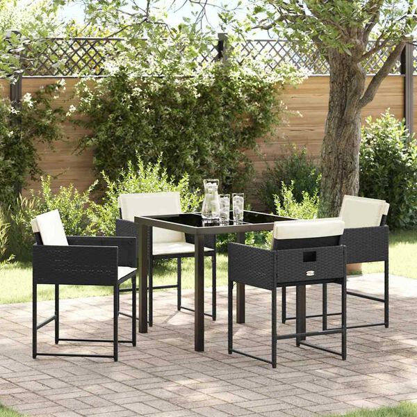 vidaXL Garden Dining Set 5 pcs Black Poly Rattan