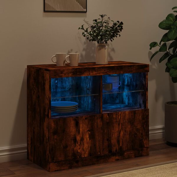 vidaXL Sideboard with LED Lights Smoked Oak 81x37x67 cm