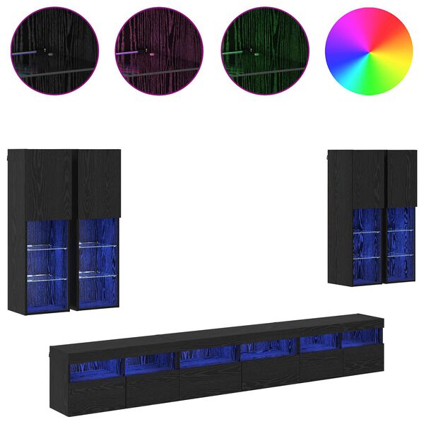 vidaXL TV Wall Cabinet Set 7 pcs Black Oak Engineered Wood