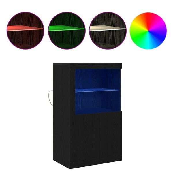 vidaXL LED Sideboard Black Oak 60.5 x 37 x 100 cm Engineered Wood