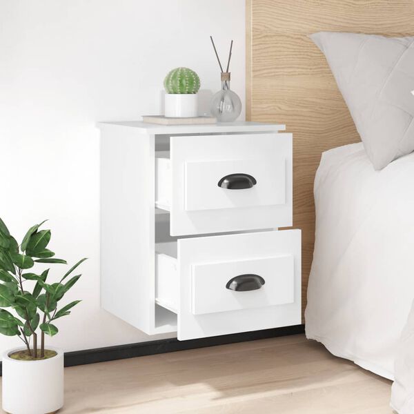vidaXL Wall-mounted Bedside Cabinet High Gloss White 41.5x36x53cm