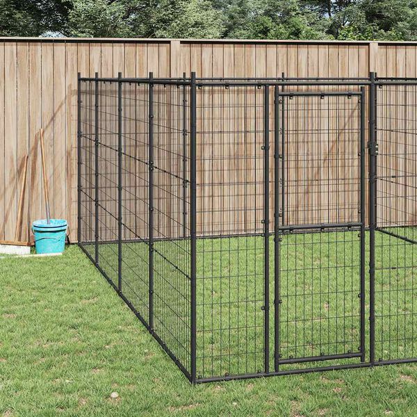 vidaXL Outdoor Dog Kennel Steel 14.52 m²