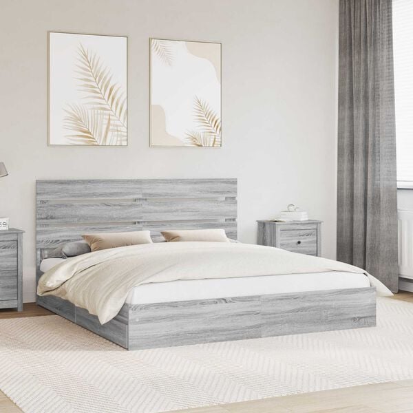 vidaXL Storage Bed Grey Sonoma 200 x 200 cm Engineered Wood