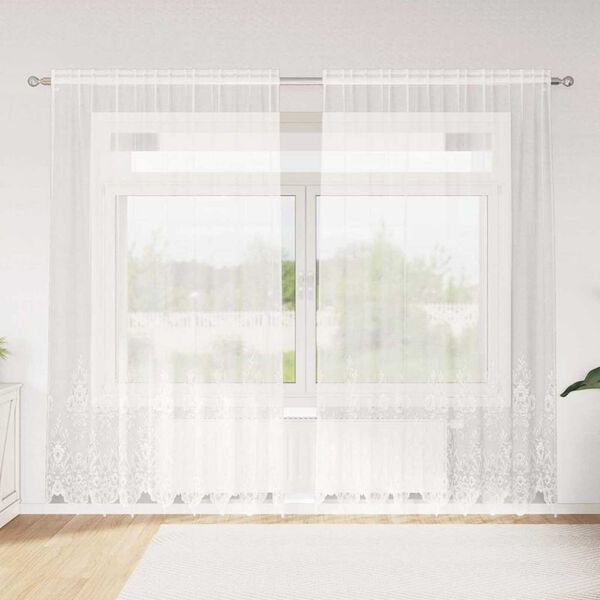 vidaXL Lace Curtain with Curtains Floral White 200 x 200 cm Polyester