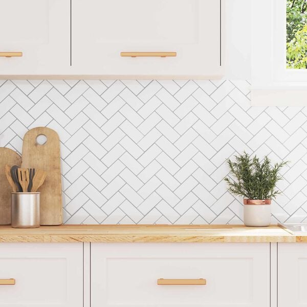 vidaXL Herringbone Tile 10 pcs White Grey 30 x 30 cm