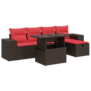 vidaXL 6 Piece Garden Sofa Set with Cushions Brown Poly Rattan