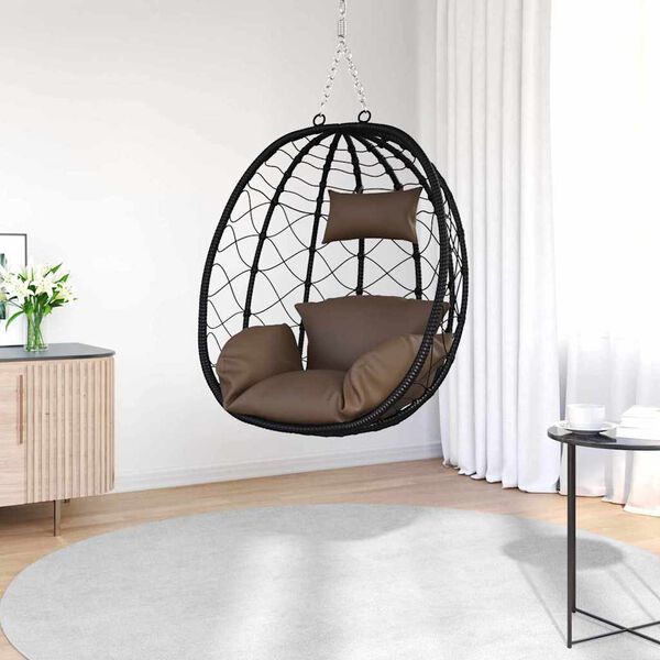vidaXL Hanging Egg Chair Folding Coffee 91.5 x 60 x 110 cm Poly Rattan