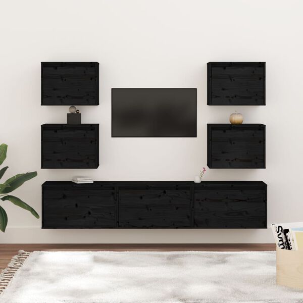 vidaXL TV Cabinets 7 pcs Black Solid Wood Pine