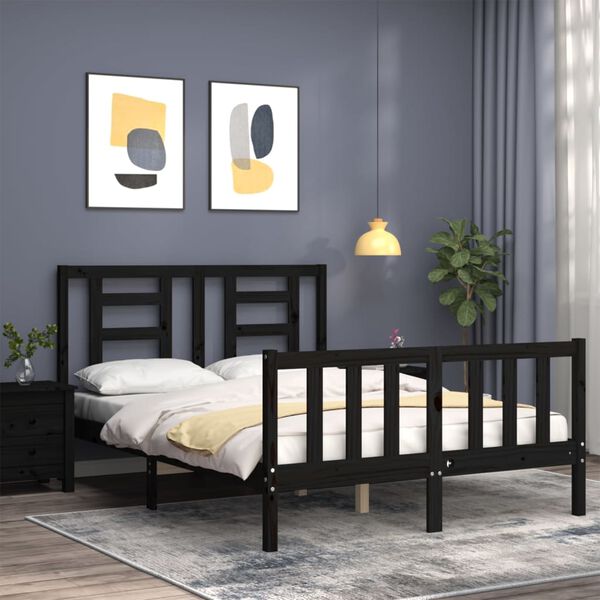vidaXL Bed Frame without Mattress Black Double Solid Wood Pine