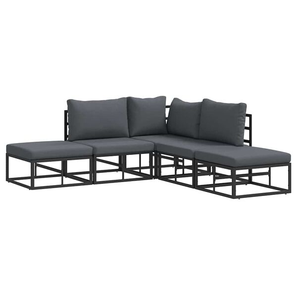 vidaXL Garden Sofa Set with Cushion 5 pcs Black Aluminium