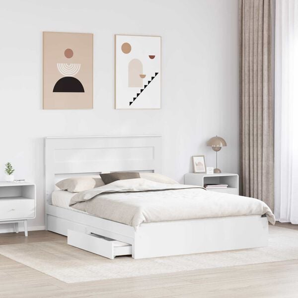 vidaXL Storage Bed with Headboard White 140 x 190 cm Engineered Wood