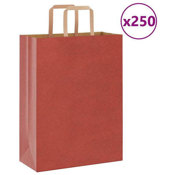 vidaXL Paper Bags 250 pcs with Handles Red 26x12x35 cm