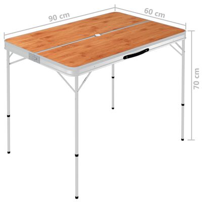 vidaXL Folding Camping Table with 2 Benches Aluminium Brown