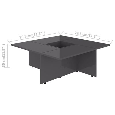 vidaXL Coffee Table High Gloss Grey 79.5x79.5x30 cm Chipboard