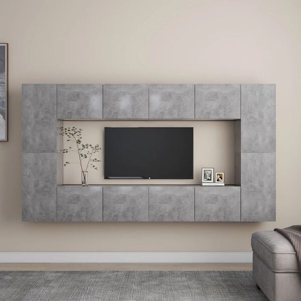 vidaXL 8 Piece TV Cabinet Set Concrete Grey Engineered Wood