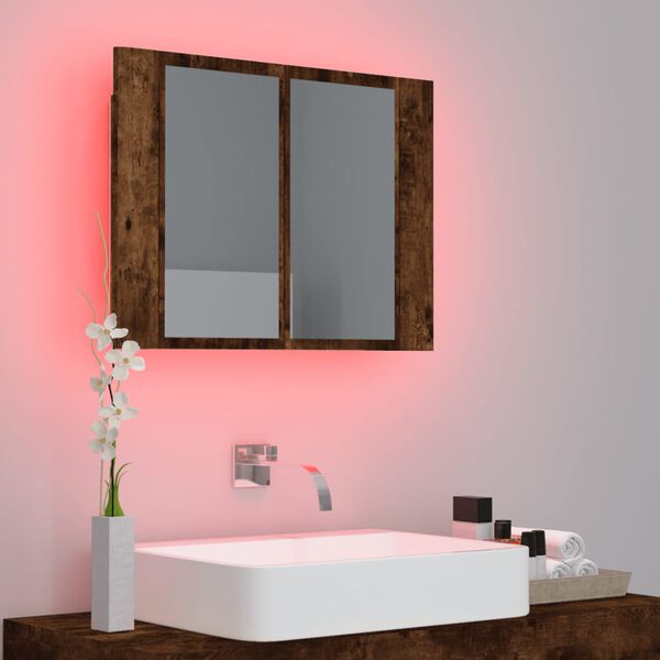 vidaXL LED Mirror Cabinet Smoked Oak 60x12x45 cm Engineered Wood