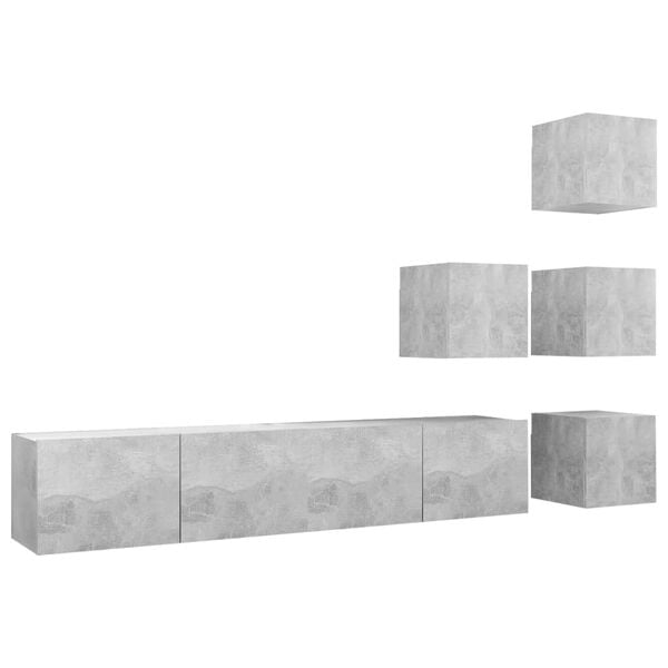 vidaXL 6 Piece TV Cabinet Set Concrete Grey Engineered Wood