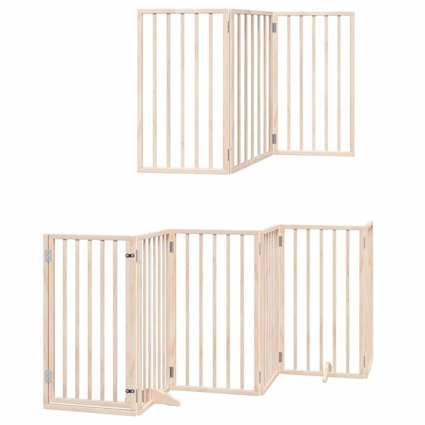 vidaXL Dog Gate with Door Foldable 9 Panels 450 cm Poplar Wood