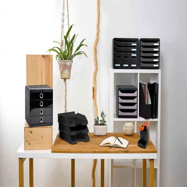 Exacompta Store-Box Desktop Drawer Set Maxi with 6 Drawers Glossy Black