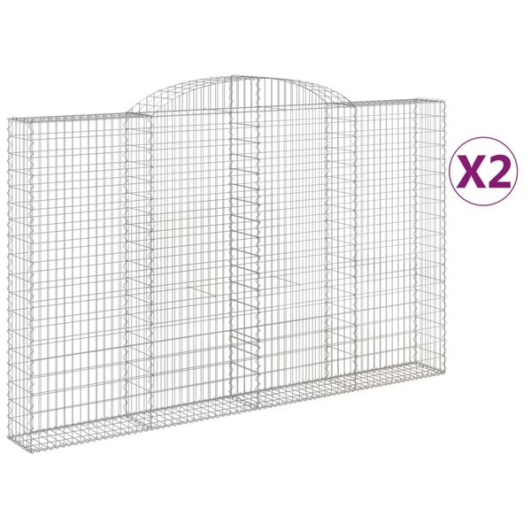 vidaXL Arched Gabion Baskets 2 pcs 300x30x180/200 cm Galvanised Iron