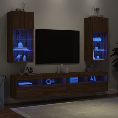 vidaXL TV Cabinets with LED Lights 2 pcs Brown Oak 40.5x30x90 cm