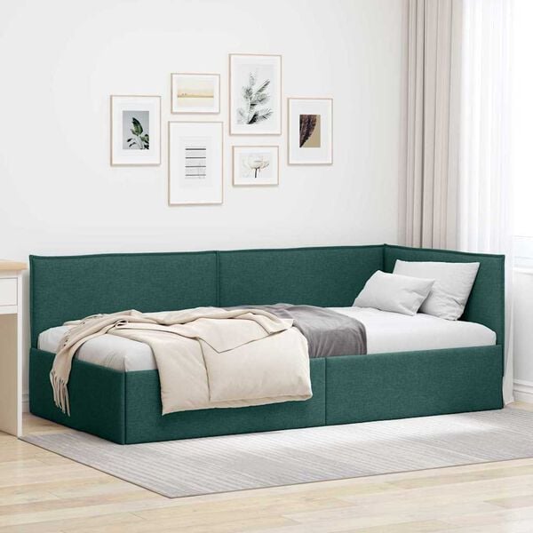 vidaXL Corner Bed Frame Dark Green 90 cm x 190 cm Velvet