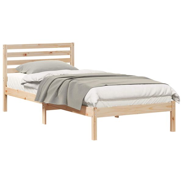 vidaXL Bed Frame with Headboard Brown 90 x 220 cm Solid Pine Wood