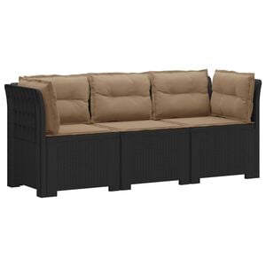 vidaXL 3-Seater Garden Sofa with Cushions Rattan Look PP Anthracite