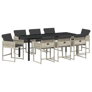 vidaXL Garden Dining Set 9 pcs Light Grey Poly Rattan