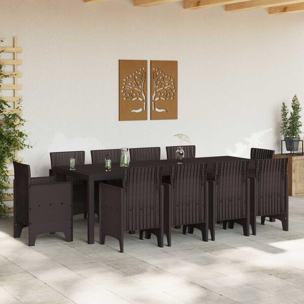 vidaXL Garden Dining Set 11 pcs Brown Polt rattan