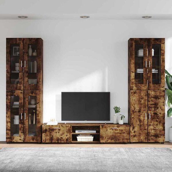 vidaXL TV Cabinet Set with Drawer with Door Smoked Oak Engineered Wood