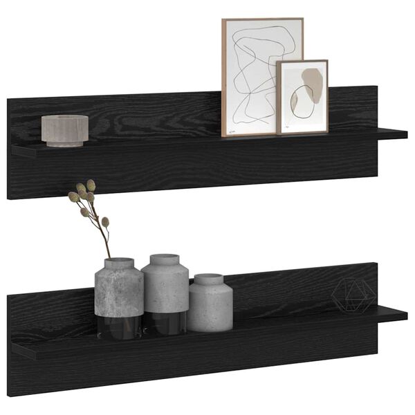 vidaXL Wall Shelf 2 pcs Black Oak 80 x 11.5 x 18 cm Engineered Wood