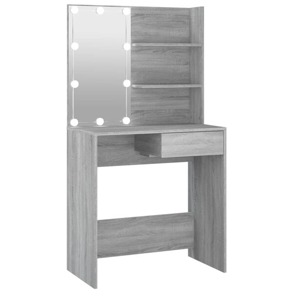 vidaXL Dressing Table with LED Grey Sonoma 74.5x40x141 cm