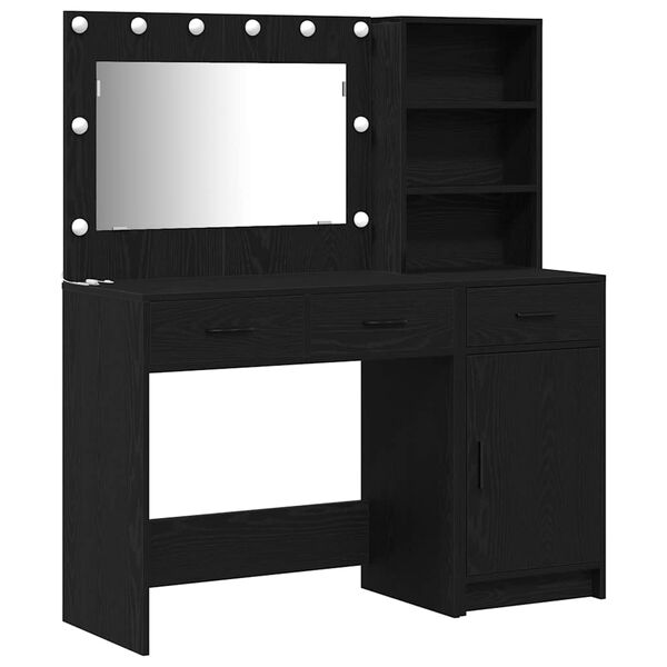 vidaXL Dressing Table with Mirror Lights 2 pcs Black Engineered Wood